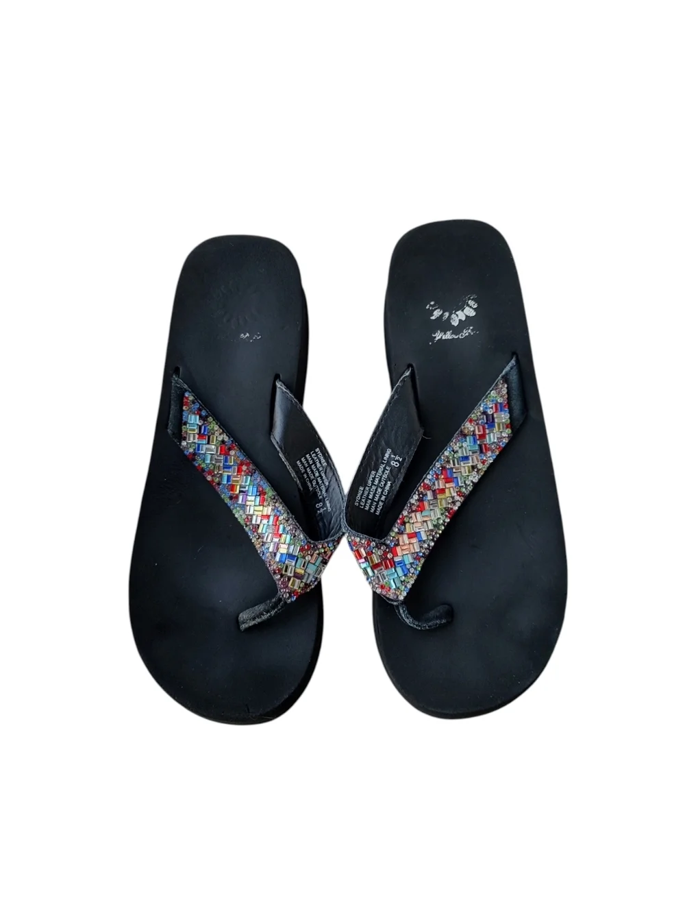 Yellow Box Sydnee Black Flip Flops with Multicolor Beaded Straps - Picture 2 of 3